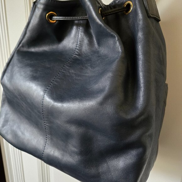 A. Bellucci Blue Leather Drawstring Bag - Picture 8 of 16